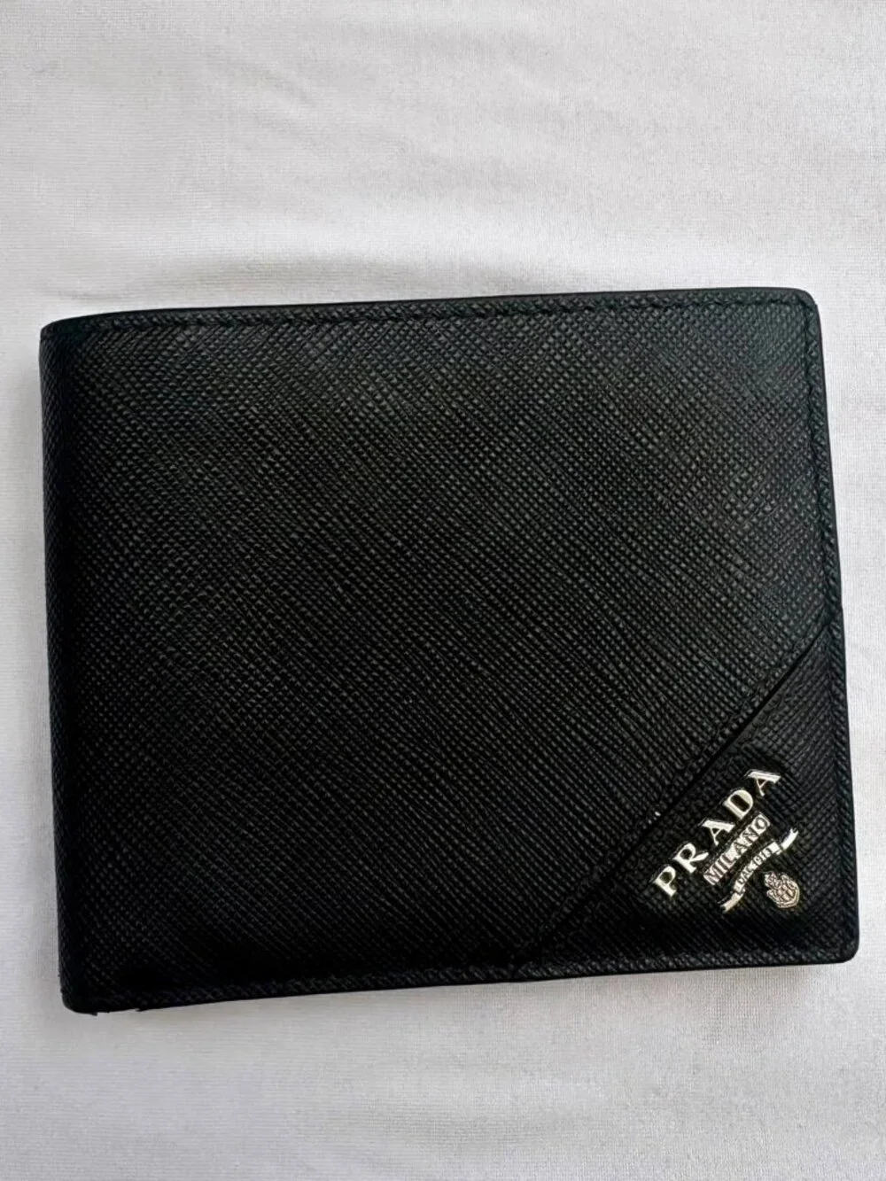 PRADA Black Saffiano Leather Bi-Fold Wallet - Milano Logo
